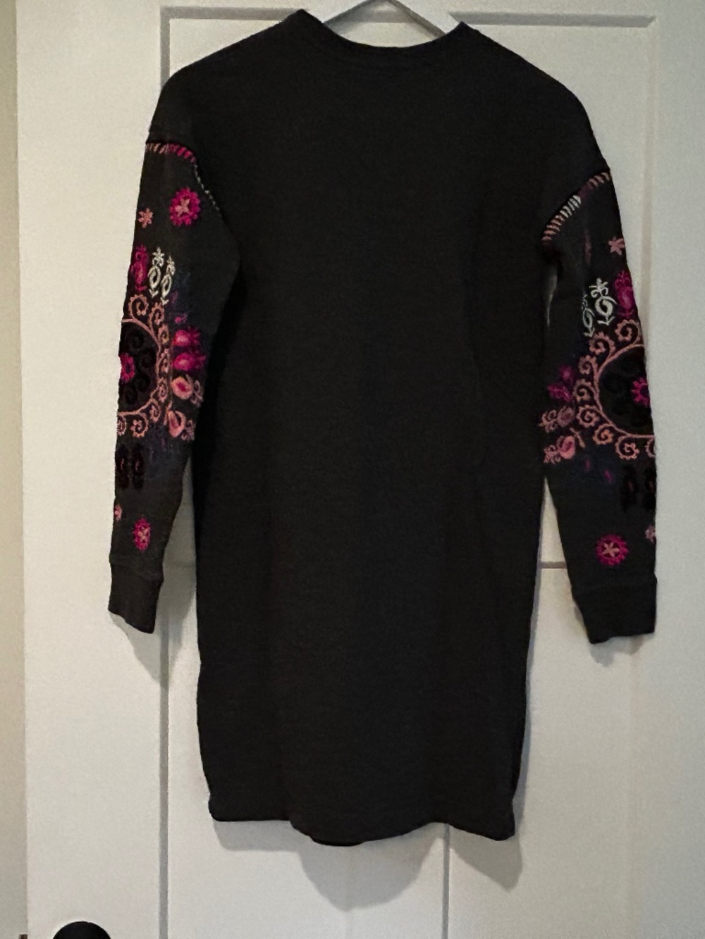 Boden Ramona Sweatshirt Dress Women’s Gray 100% Cotton Floral Embroidered SIZE 2